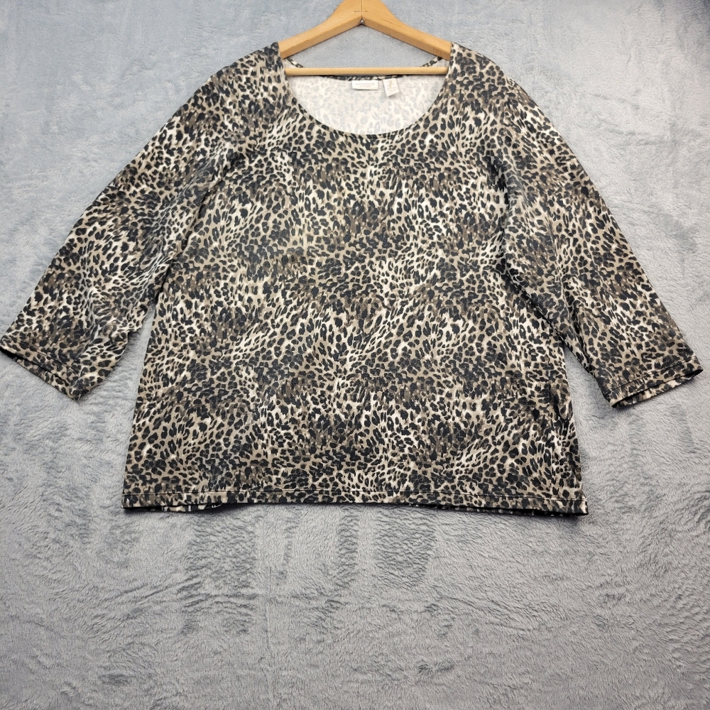 Weekends by Chicos Womens Blouse Size 3 Animal Print SEE MEASUREMENTS